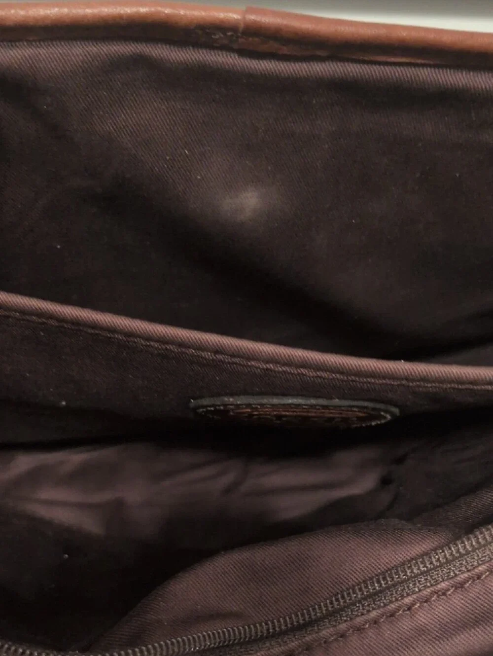 Fossil Brown Leather Messenger Laptop Bag with Dark-Brown Trim